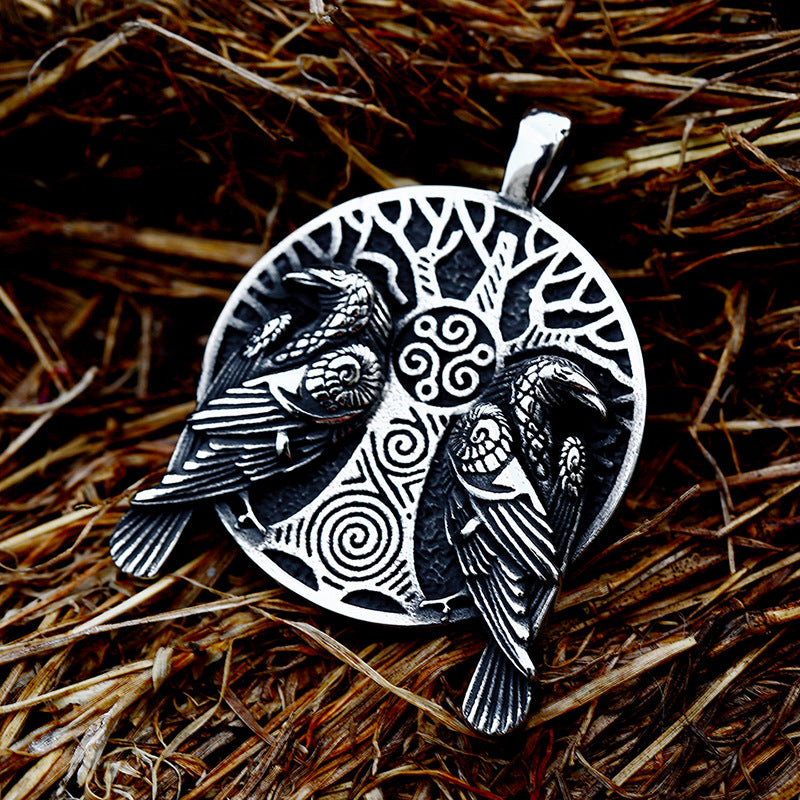 Norse Mythology Viking Odin Crow Stainless Steel Pendant – Unisex Titanium Steel Pendant Necklace