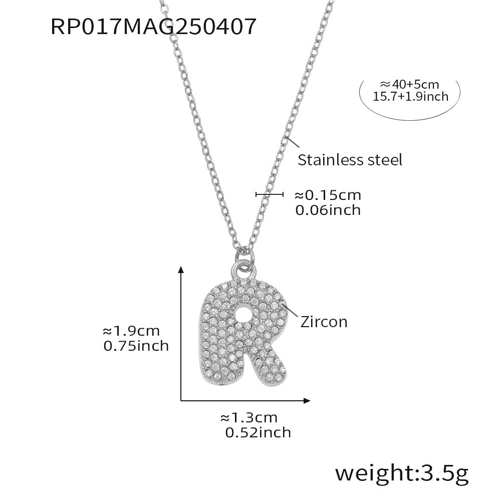 Planderful 26 Letter Zircon Necklace Gold Plated Hip Hop