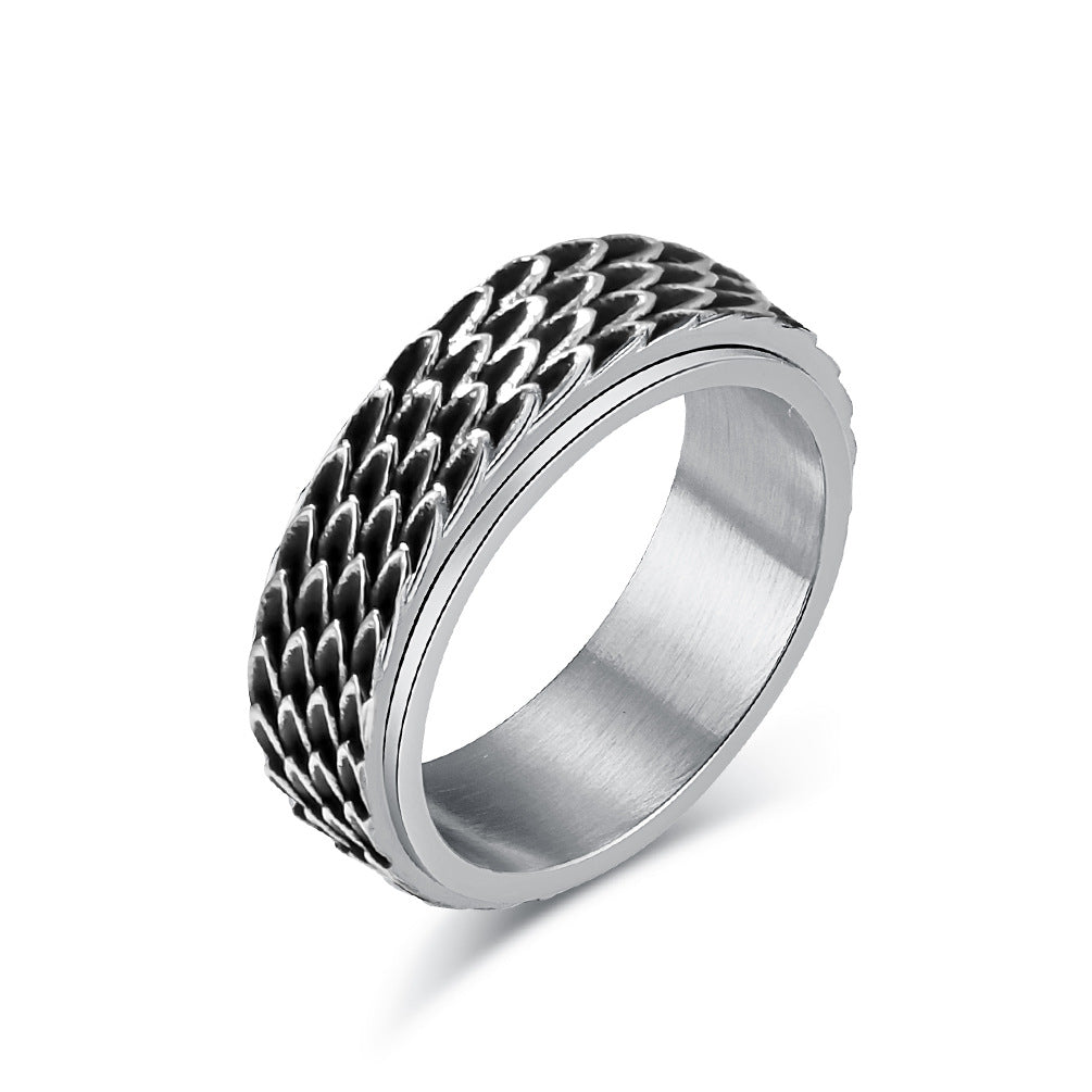 Vintage Dragon Scales Rotatable Titanium Steel Anxiety Ring
