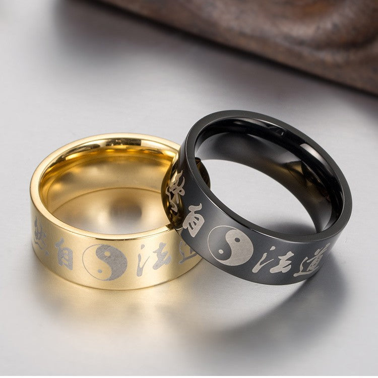 Planderful Taoist Personality Ring Durable Titanium Steel Jewelry For Unisex Style Fans