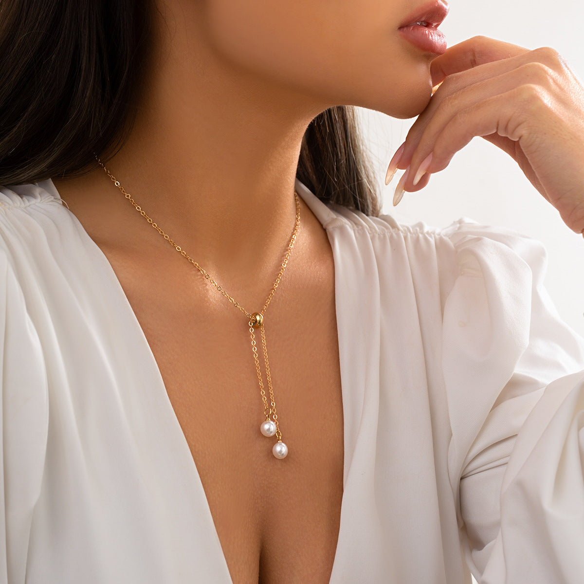 Pearl-Style Star & Teardrop Fringe Necklace