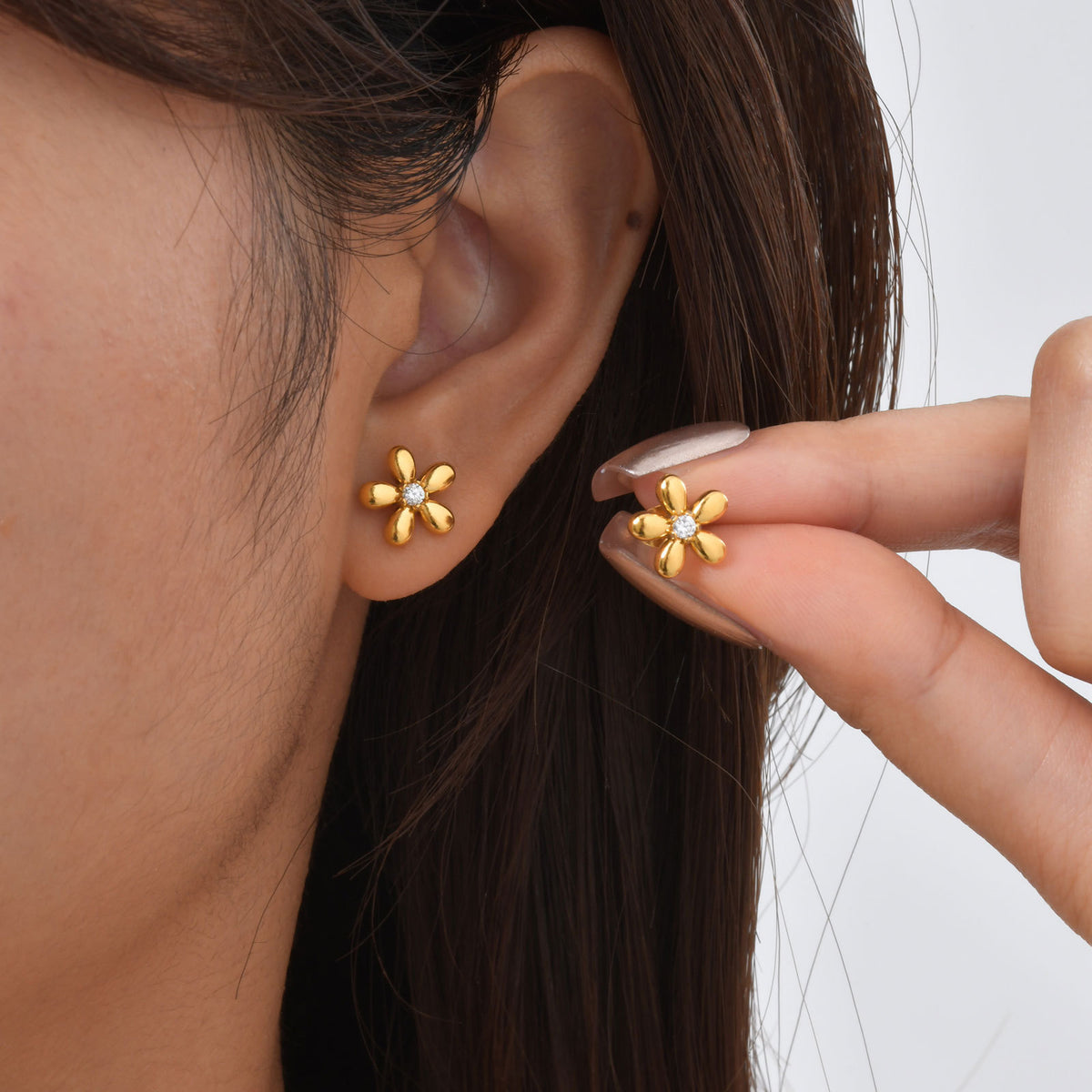 Gold-Tone Crystal Flower Stud Earrings