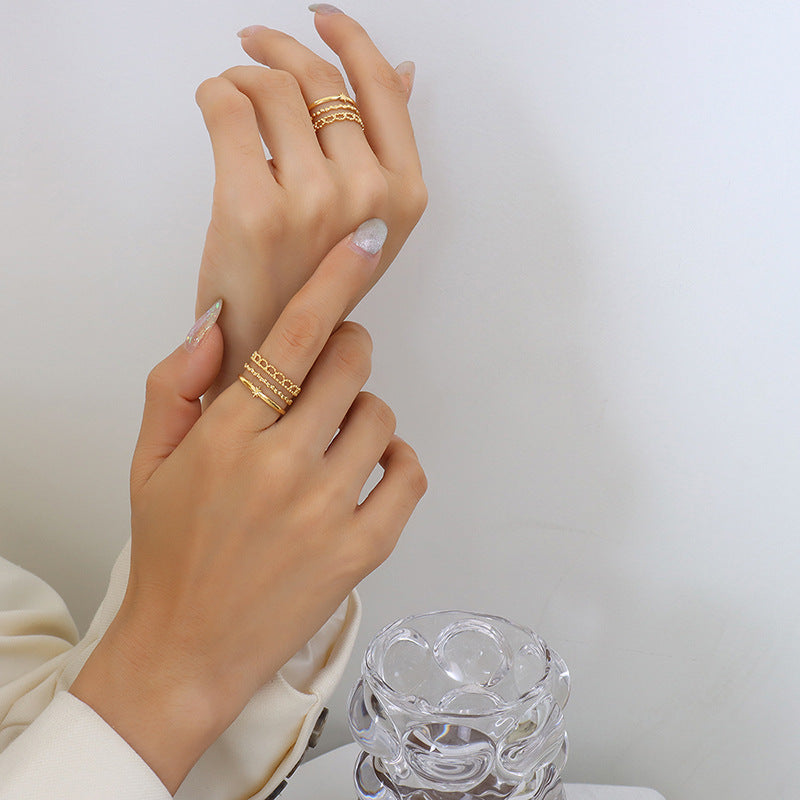 Diverse Gold-Plated Geometric Hip-Hop Ring by Planderful Collection