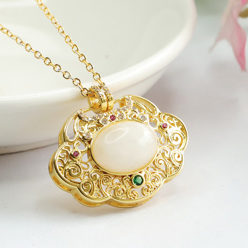 Fortune's Blessing Sterling Silver Jade Ruyi Pendant