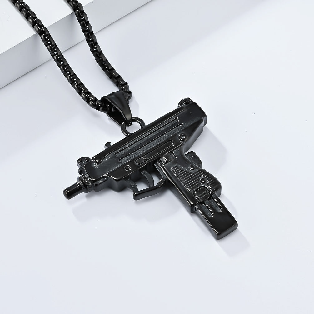 Planderful Uzi Submachine Gun Pendant Necklace Titanium Steel Personalized For Hip Hop Fans Streetwear Jewelry
