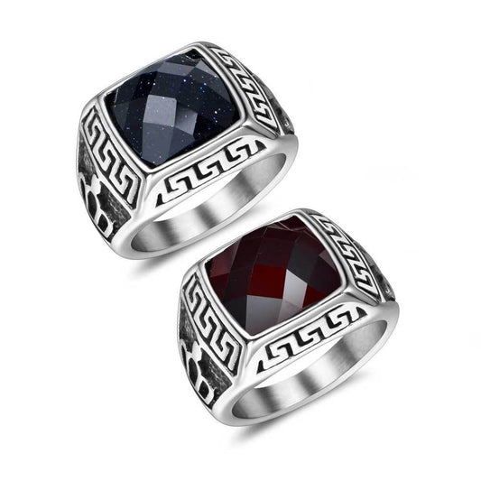 Korean Style Titanium Steel Couple Ring With Blue Sandstone