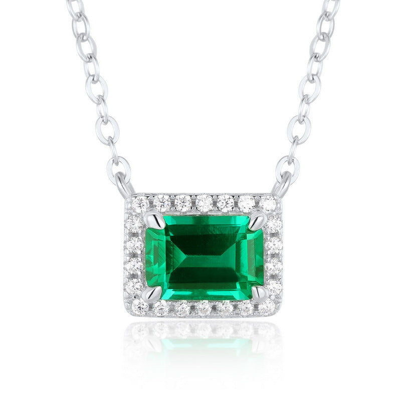 S925 Sterling Silver Lab-Grown Emerald Oval Vintage-Inspired Necklace