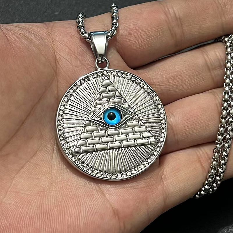 Planderful Everyday Genie Premium Hip Hop Eye Of God Pendant Necklace Stainless Steel Gold Plated