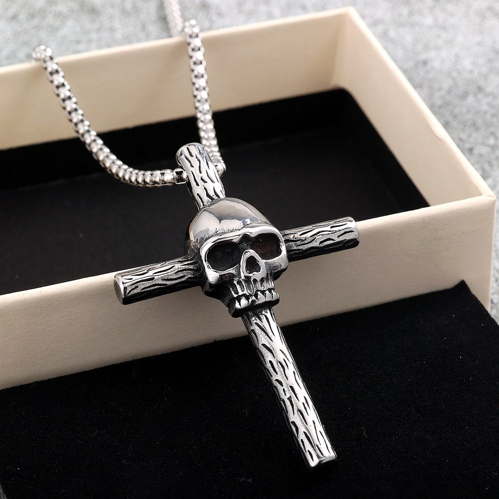 Punk Skull Cross Stainless Steel Men's Pendant Necklace