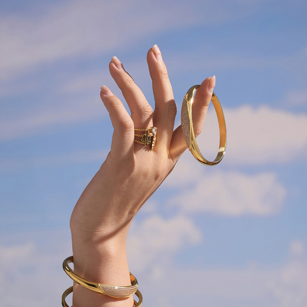 Planderful Zircon Bracelet Gypsy Star 18K Gold Plated Women