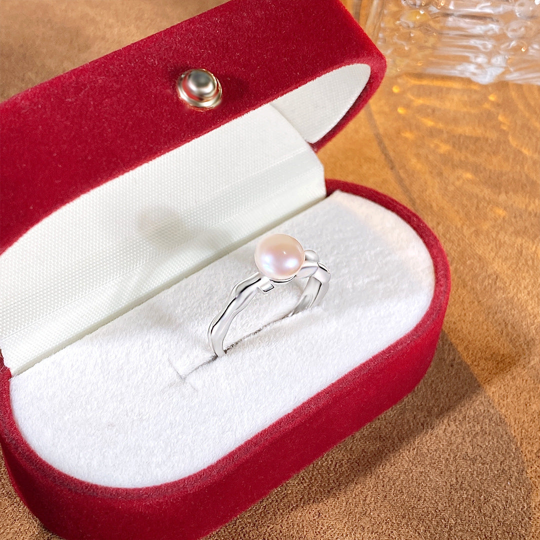 S925 Sterling Silver Freshwater Pearl Ring — Adjustable