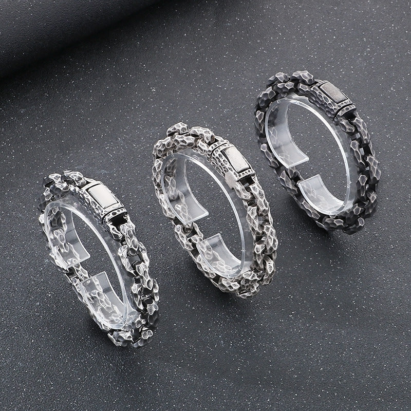 Planderful Hammered Titanium Stainless Mens Bracelet