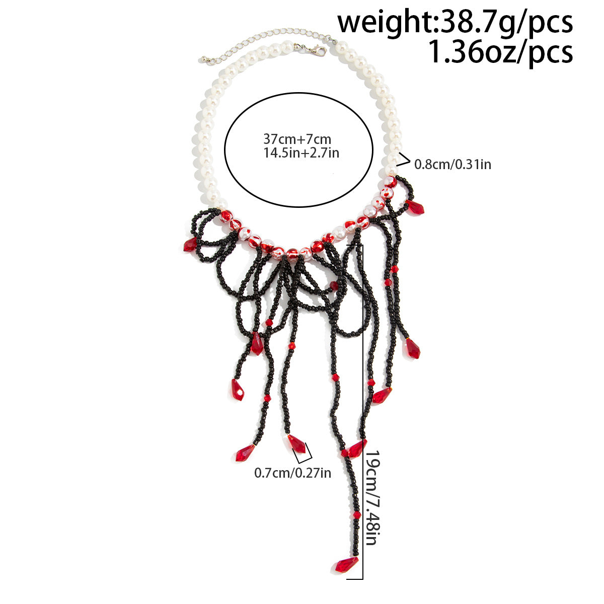 Gothic Beaded Blood-Drip Fringe Necklace