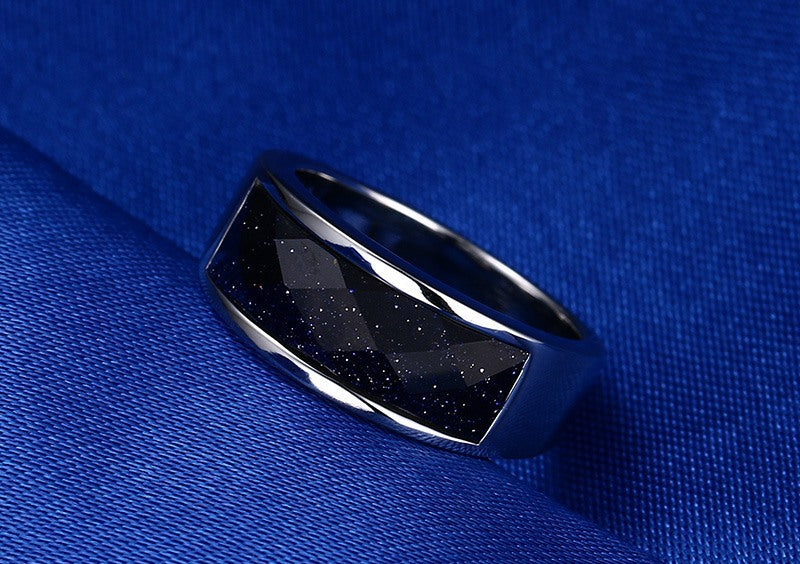 Korean Rings Blue Sandstone Titanium Steel Men's Accessories