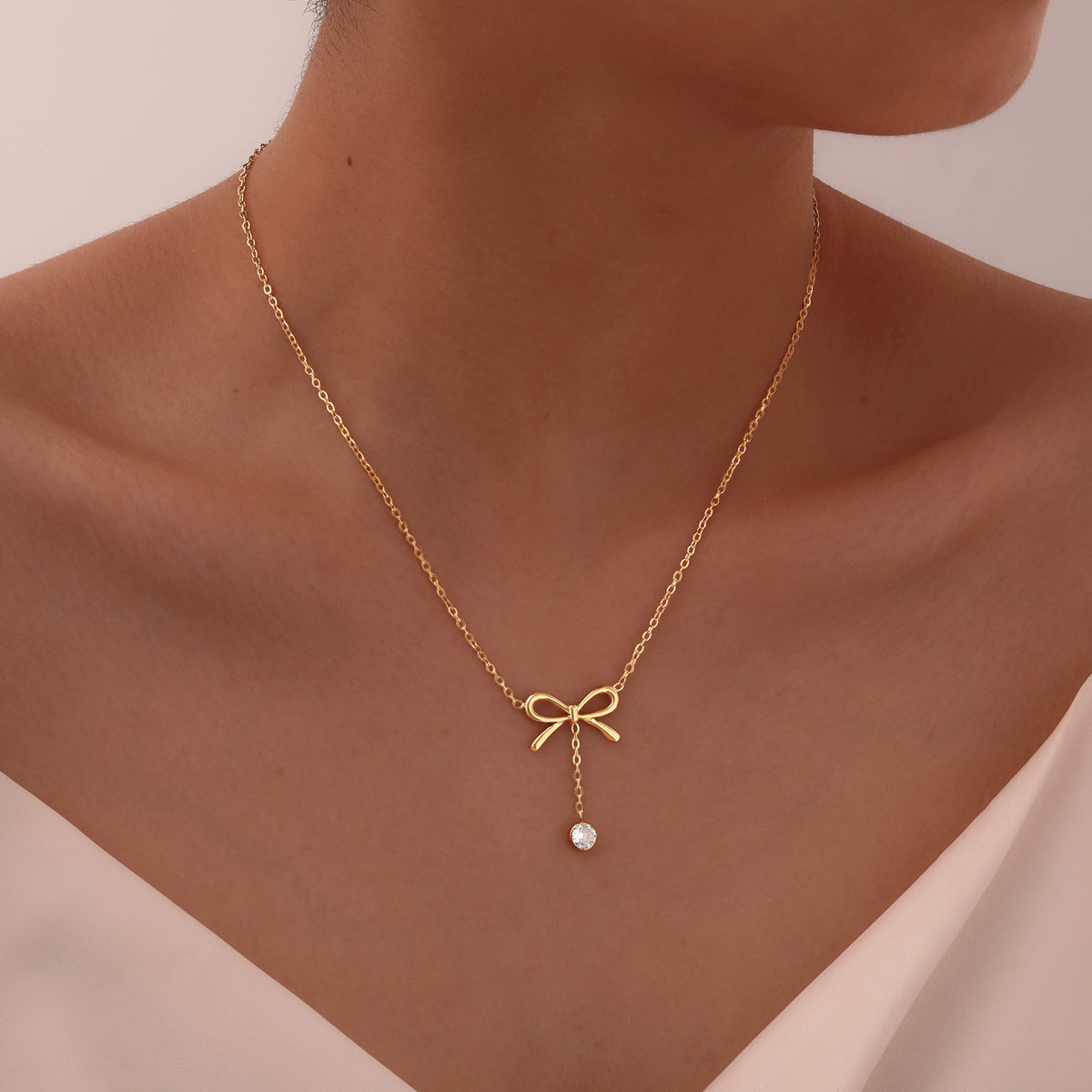 Stainless Steel Gold Butterfly Zircon Fringed Necklace Women