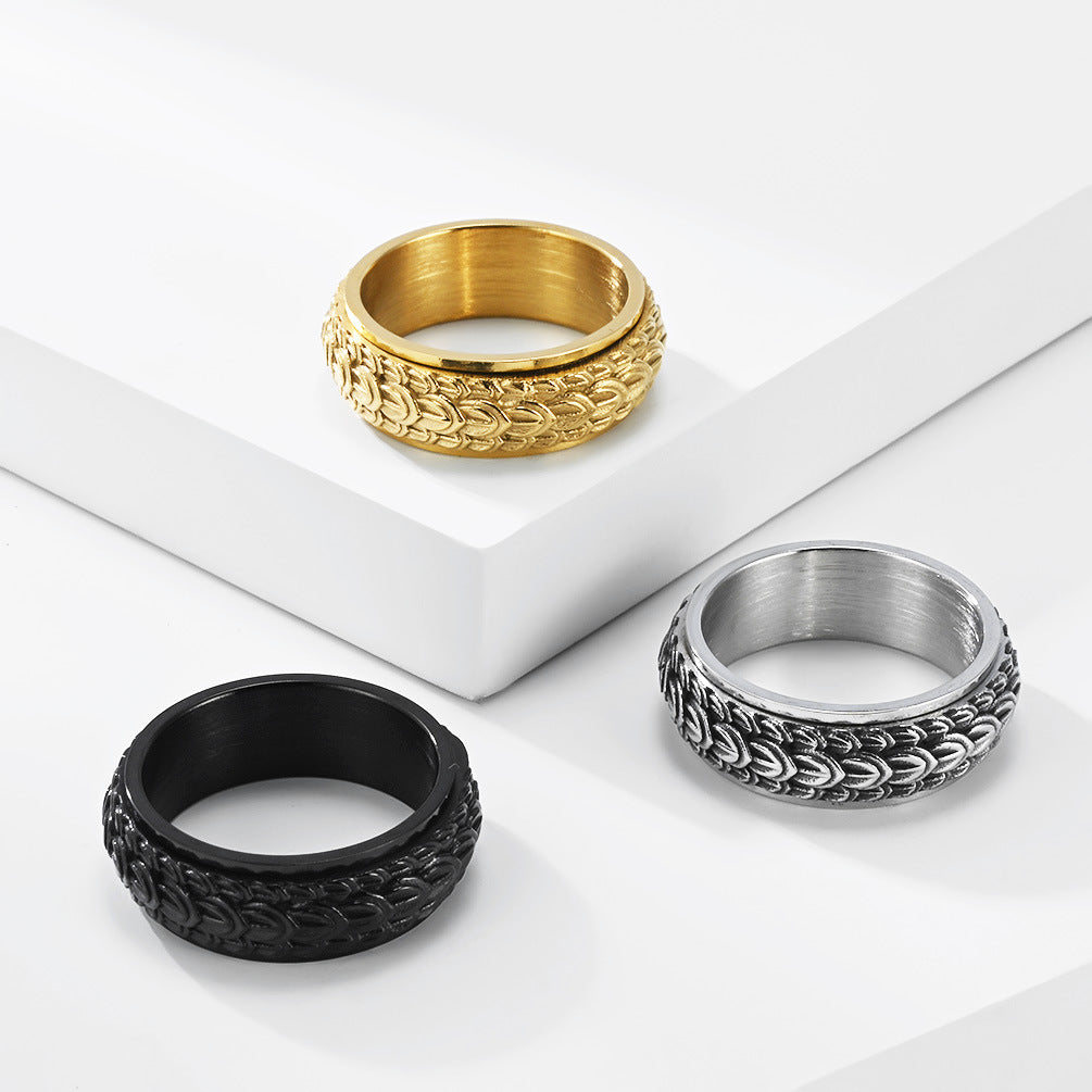 Dragon Scale Spinner Vintage Stainless Steel Ring for Men