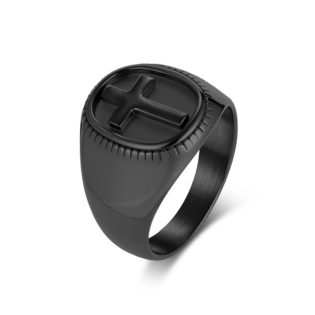 Cross Minimalist Stainless Steel Ring for Men