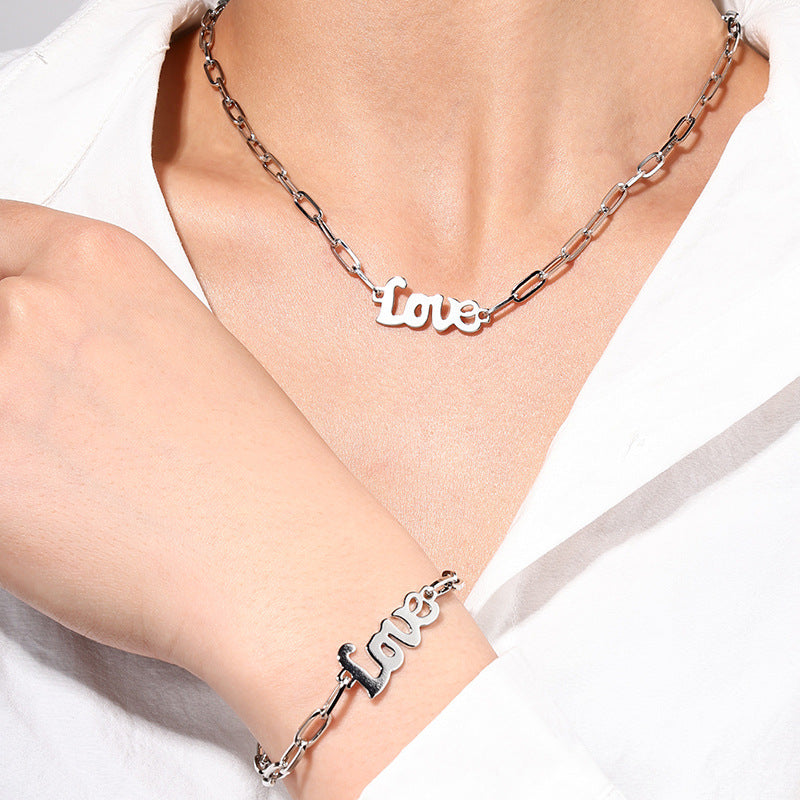 Personalized Metal Love Chain Necklace and Bracelet Set - Vienna Verve Collection