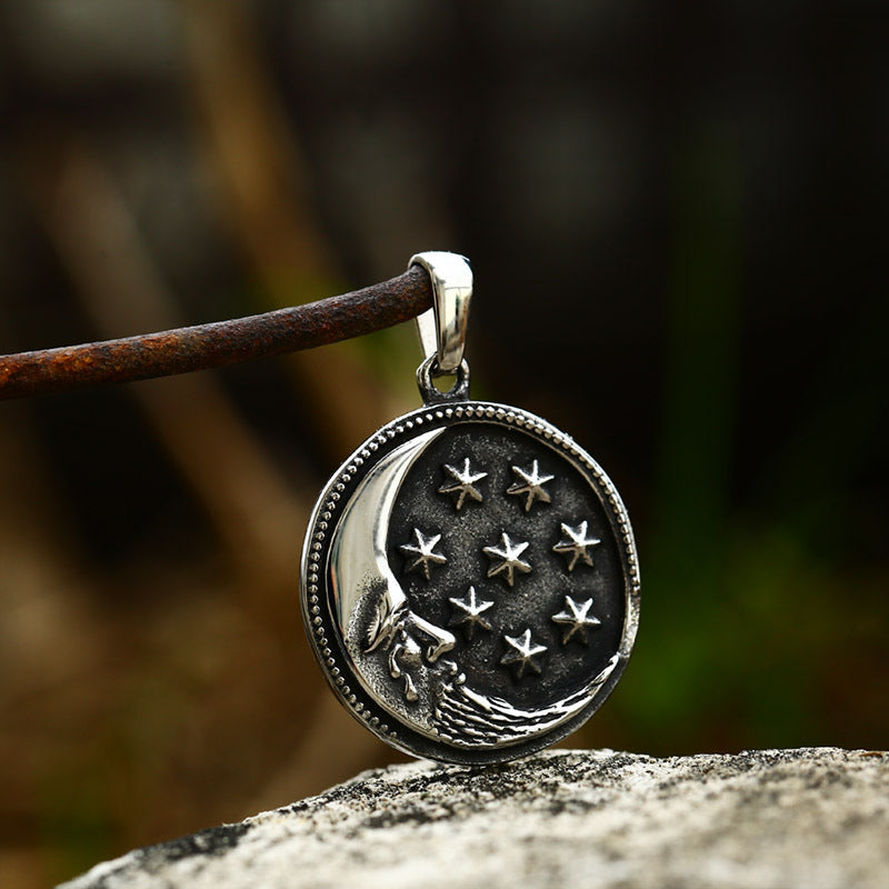 Stainless Steel Retro Crescent Pendant Necklace for Men - Cross-Border Foreign Trade Titanium Steel Accessories