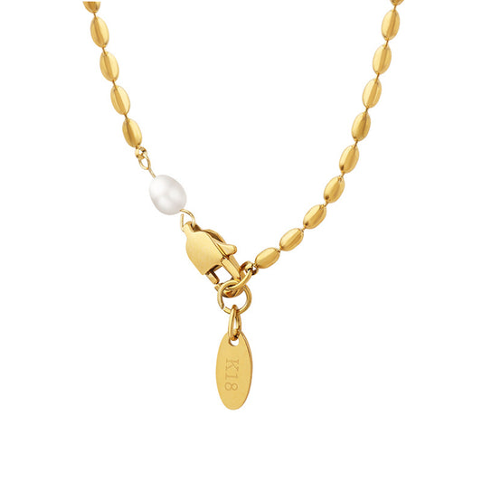 Pearlescent Elegance Necklace with Lobster Buckle - Gold-Plated Titanium Steel Chain