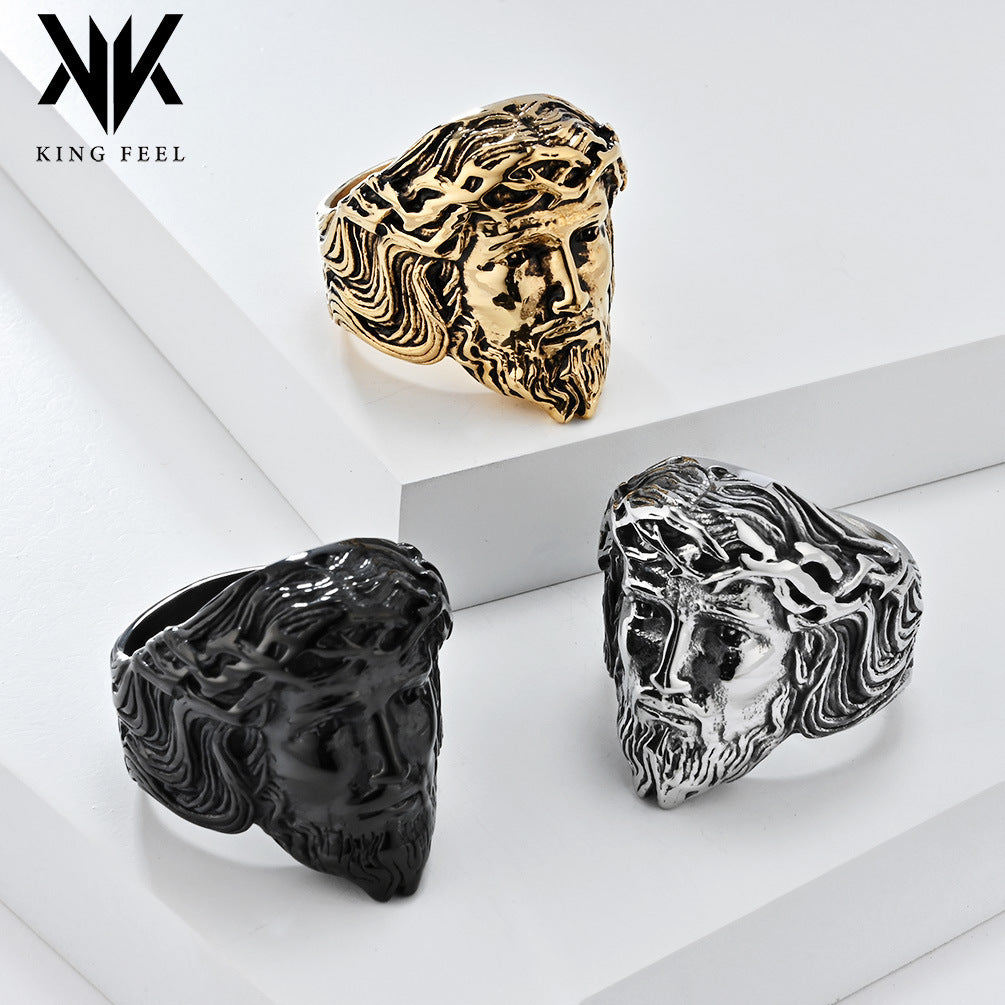 Style Head Stainless Steel Ring Three-Dimensional Design