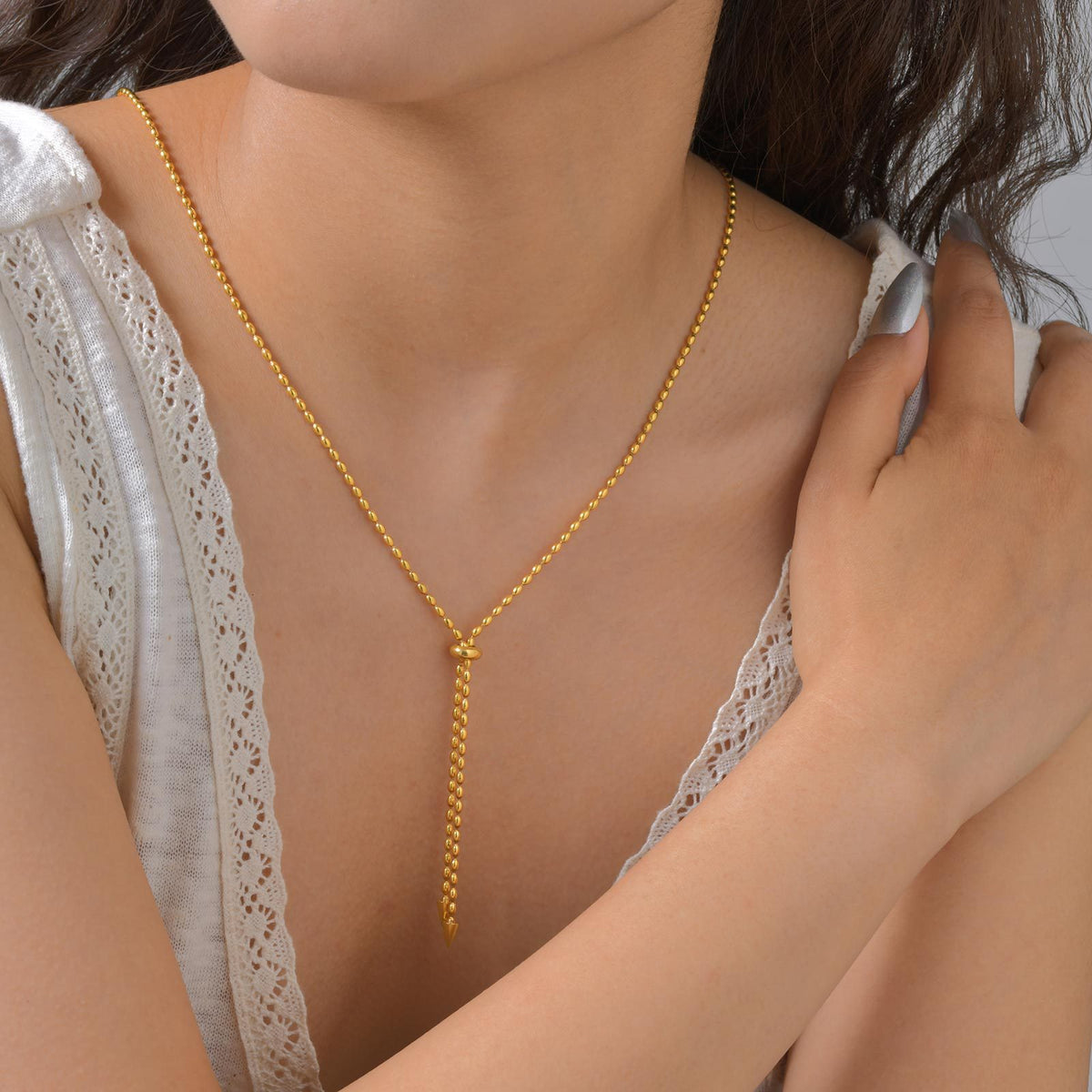 Design Stainless Steel Rice Bead Chain Adjustable Necklace