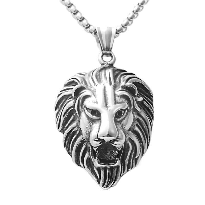 Punk-Inspired Multi-Colored Stone Lion Pendant Necklace for Men in Titanium Steel