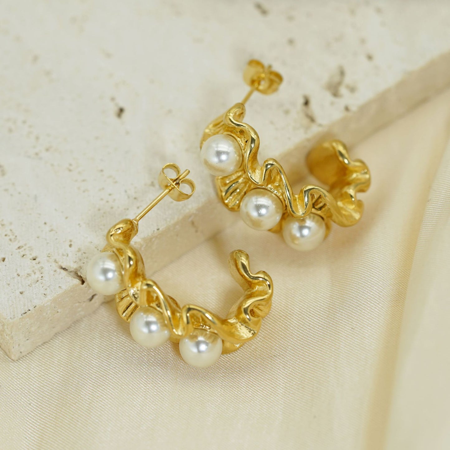 Gold Plated Stainless Steel Earrings Irregular Textured French Style Statement Jewelry By Planderful For Modern Women