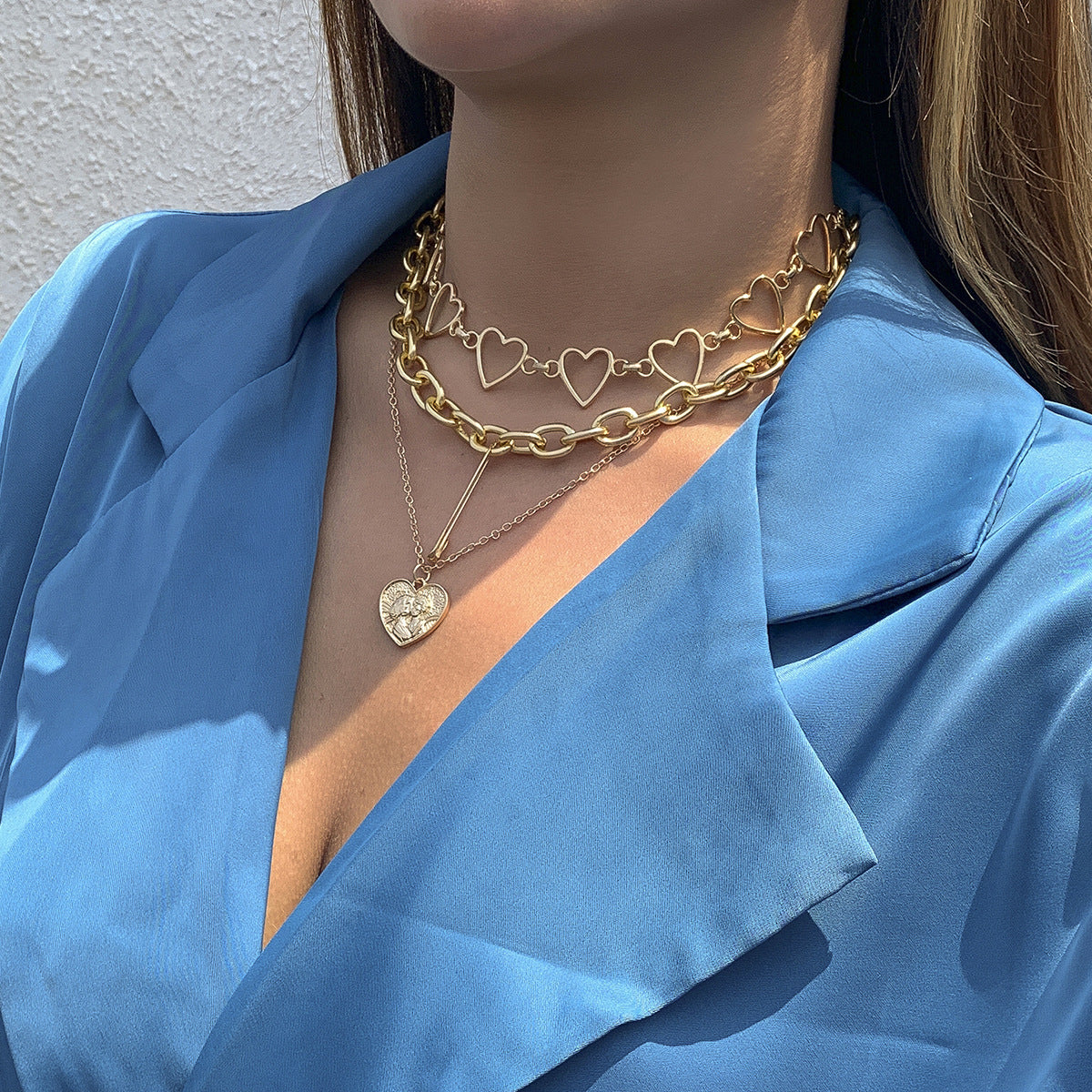 Planderful Vienna Verve Peach Heart Multi Layer Necklace For Women Personalized Temperament Jewelry