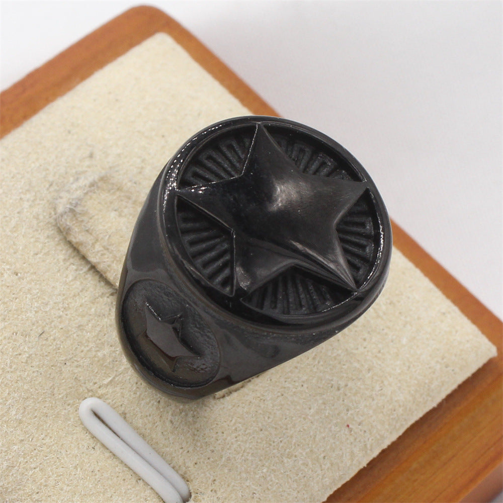 Planderful EveryDay Genie – European and American Personalized Retro Five-Star Men's Titanium Steel Ring