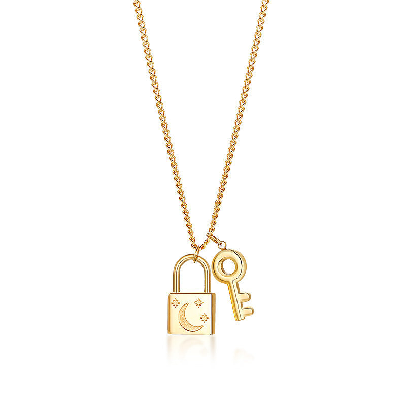 Jewelry Stainless Steel Key Lock Necklace Gold Ladies Fashion