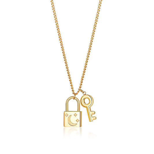 Jewelry Stainless Steel Key Lock Necklace Gold Ladies Fashion