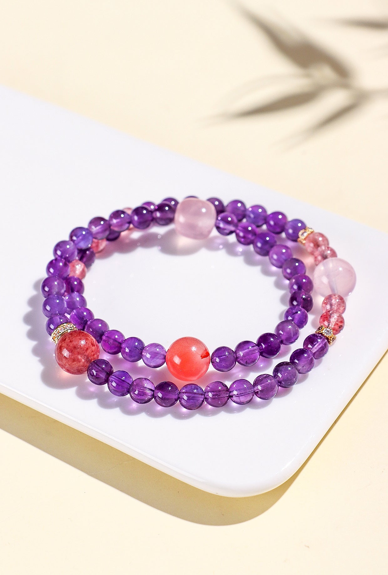 Planderful Amethyst Double Circle Beaded Bracelet – Elegant High-End Fashion