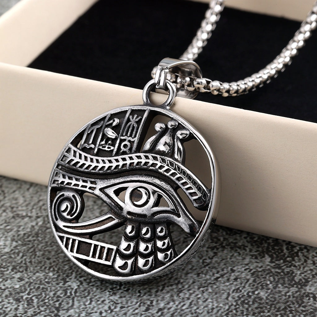 Vintage Egyptian Stainless Steel Men's Pendant Necklace