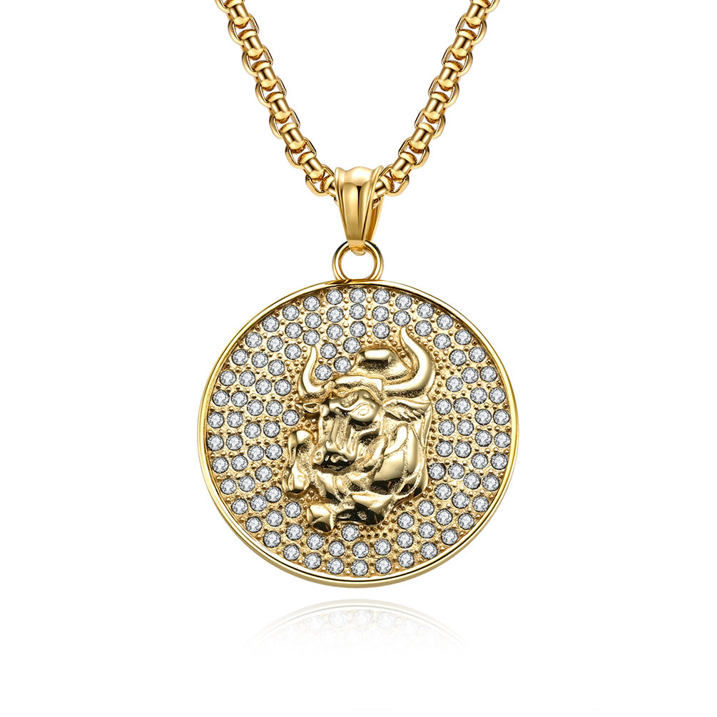 Planderful Twelve Constellations Zircon Titanium Steel Pendant For Hip Hop Style Fans