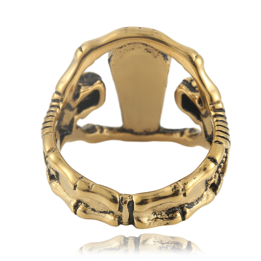Titanium Steel Punk Skull Ring for Men - Retro Fortune Coffin Design