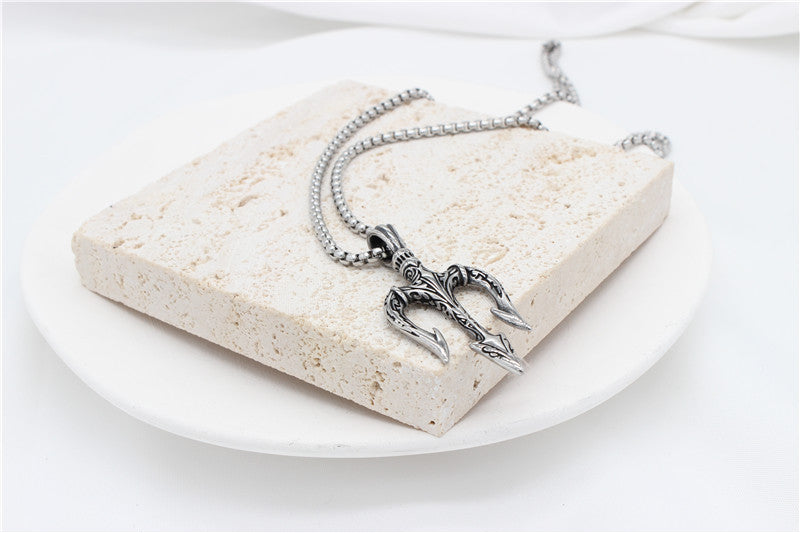Sea King Trident Pendant Titanium Steel Unisex Protection Necklace For Men And Women By Planderful