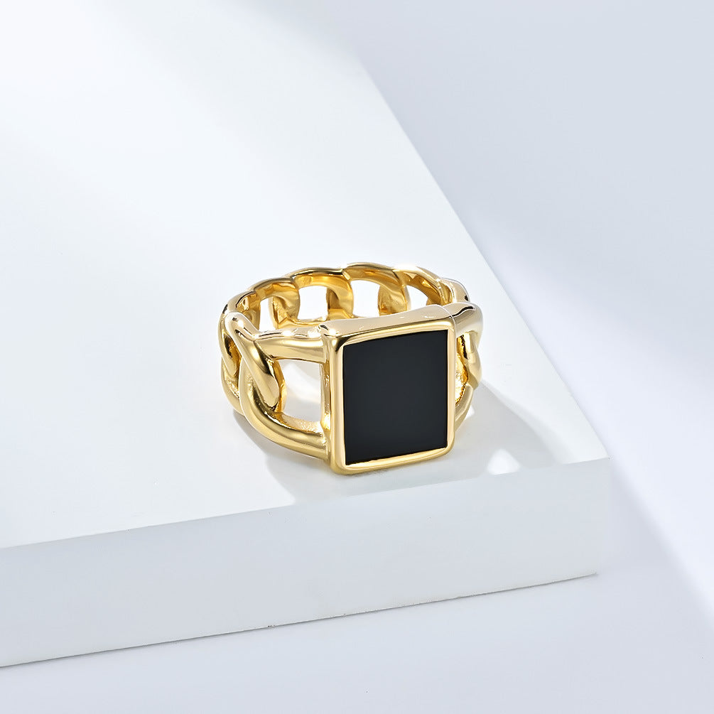 Planderful Premium Tiger Eye Ring For Men Titanium Steel Cuban Chain Hip Hop Style Jewelry