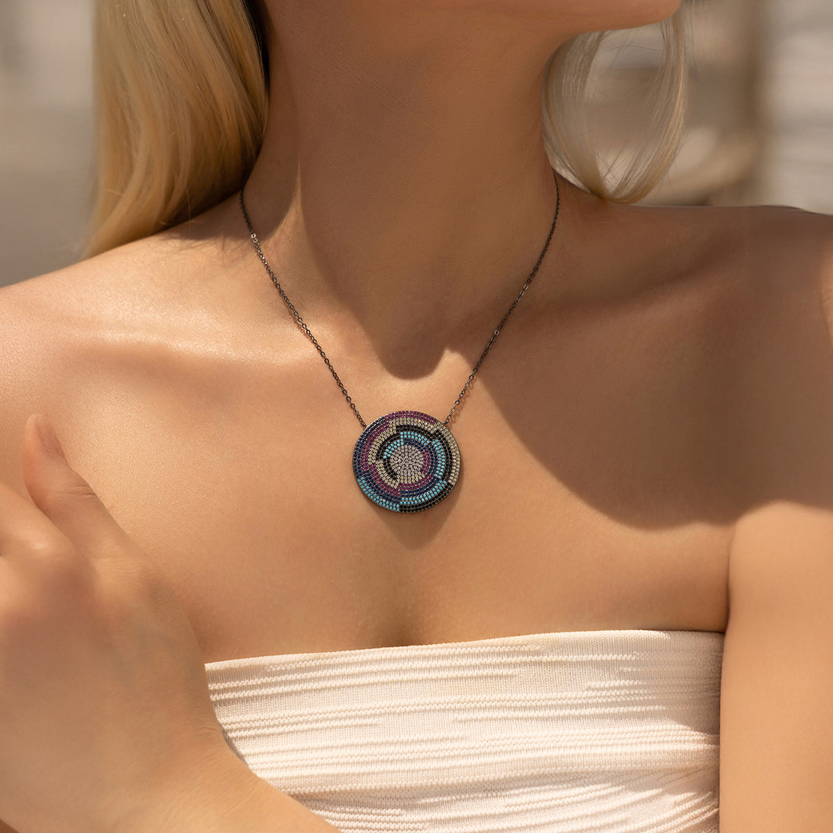 925 Sterling Silver Black Two-Tone Pixel Necklace