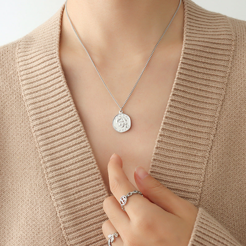 Gold-Plated Double-Layer Portrait Necklace with Trendy Design for Women