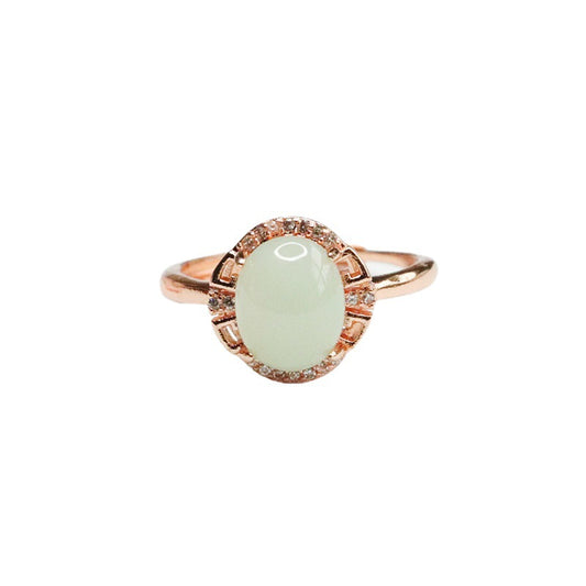 Jade Zircon Oval Ring with Sterling Silver Needle