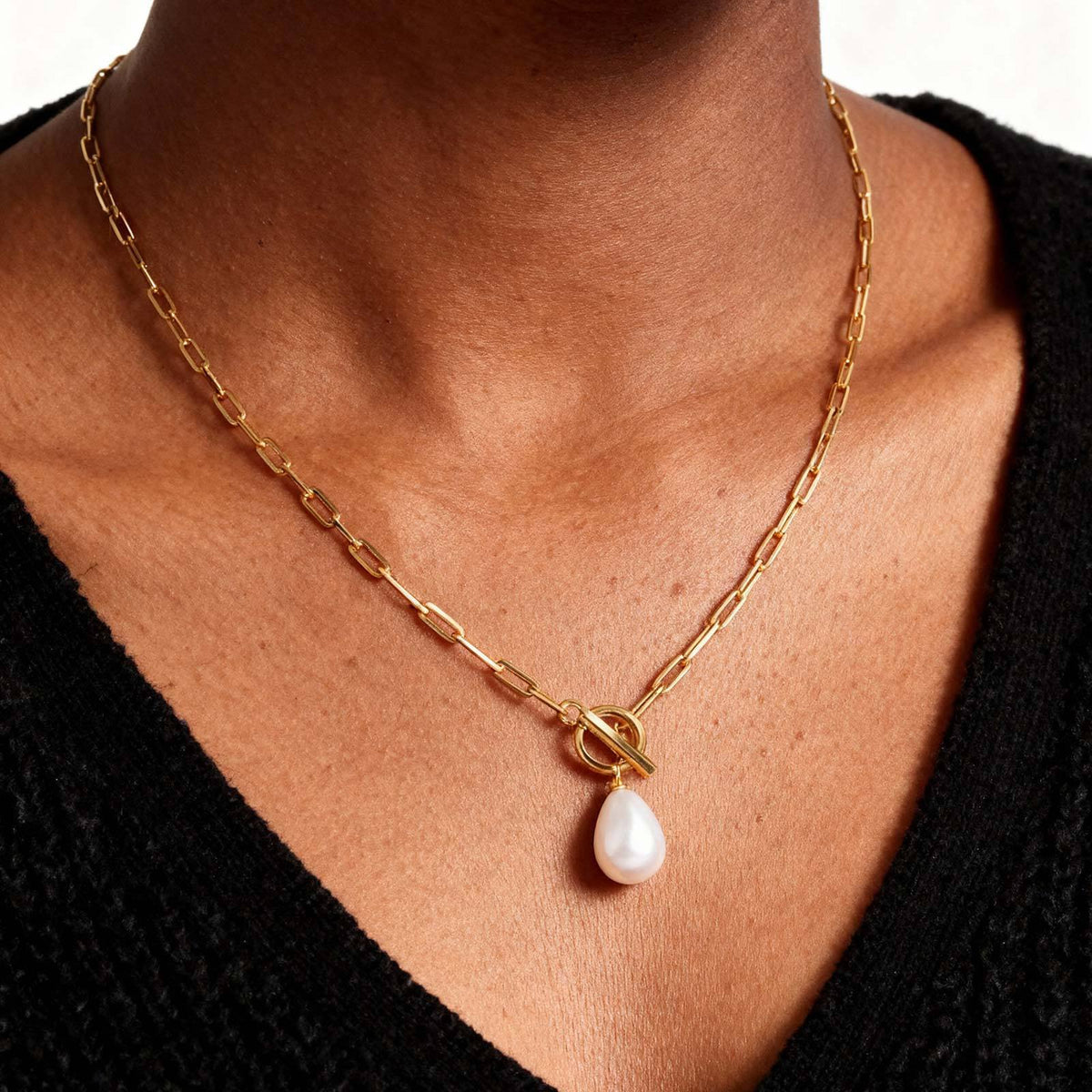 Stainless Steel Flat Cross Chain Pearl Spacer Copper Material Heart Flower Double Necklace
