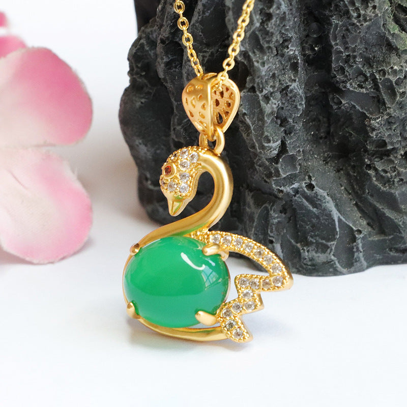 Swan Pendant Necklace with Chalcedony and Zircon Accents