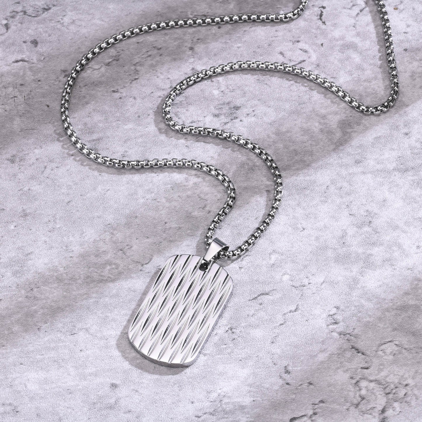 European And American Accessories Stainless Steel Water Ripple Tag Geometric Square Pendant Necklace Jewelry For Men