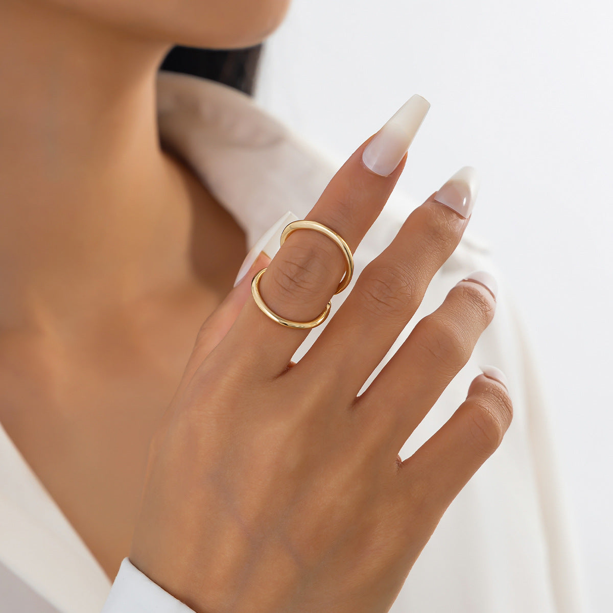 Planderful Geometric Line Ring for Women Hollow Joint Minimalist Statement Jewelry Vienna Verve