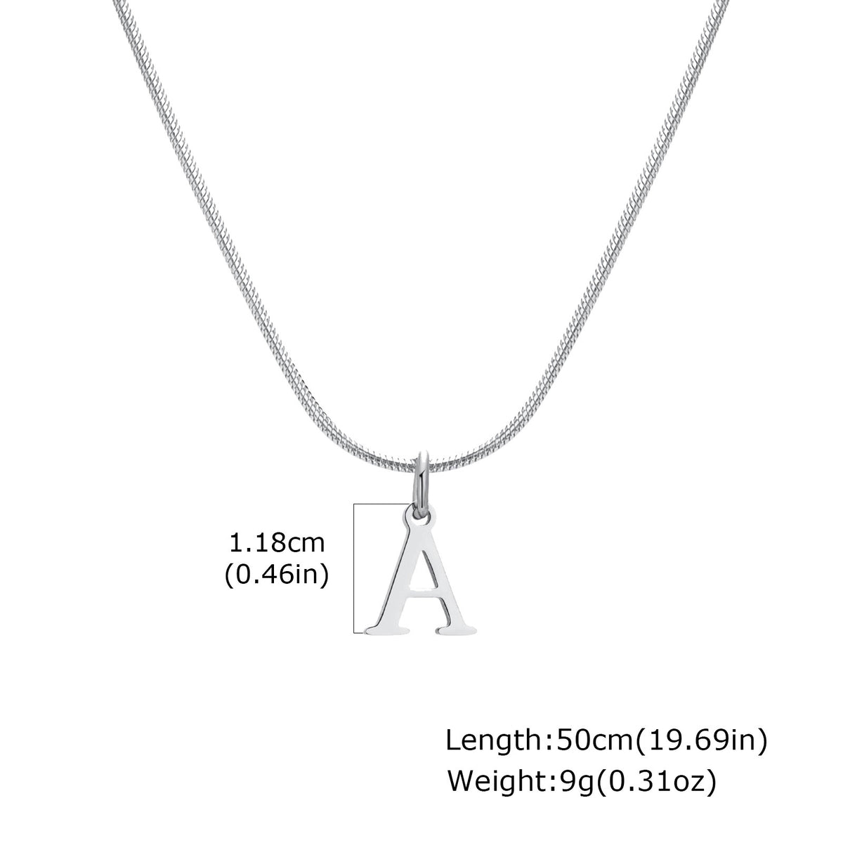Stainless Steel Square Snake Chain 26 English Letter Necklace Bone Chain Steel Color