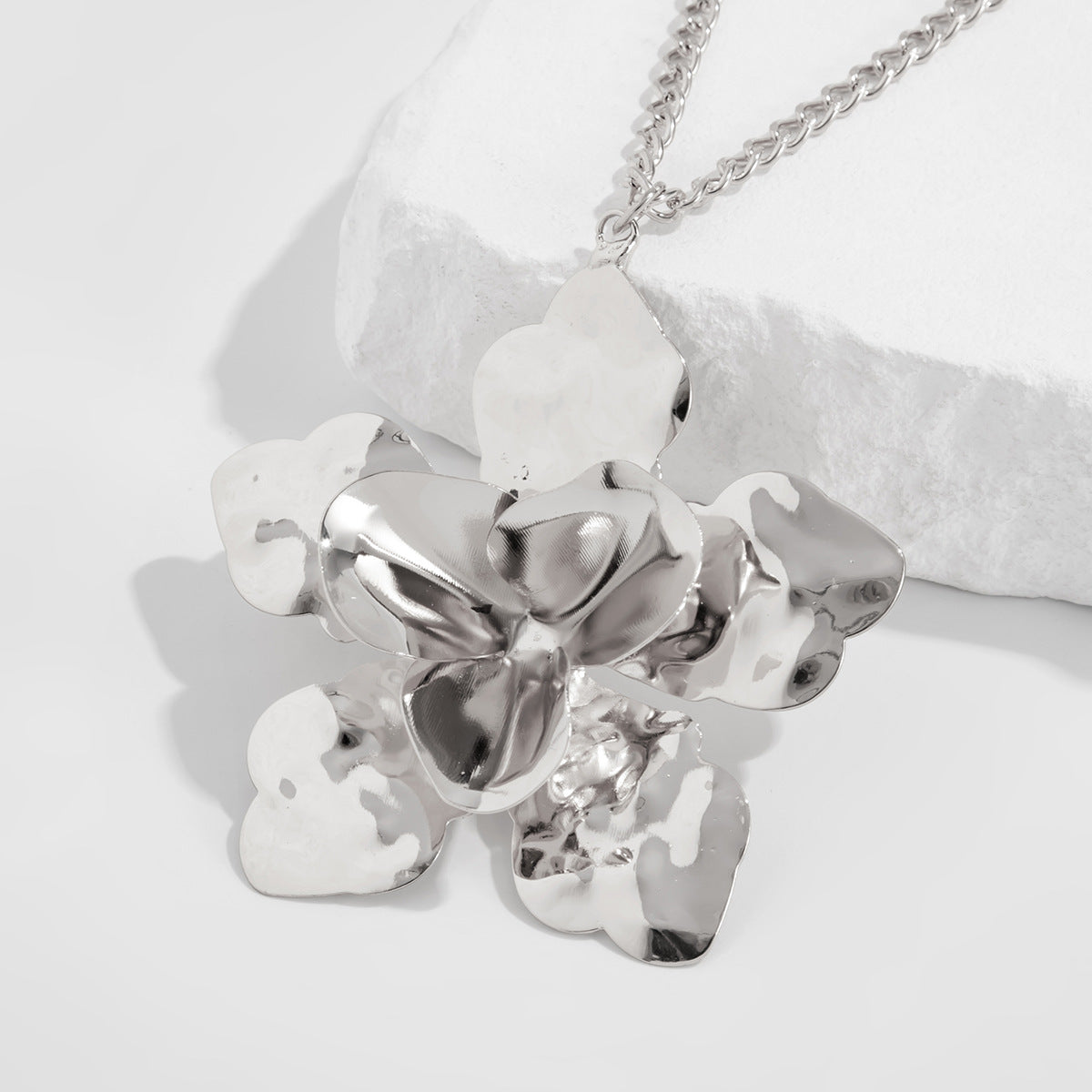 Sculptural Pleated Flower Pendant Necklace