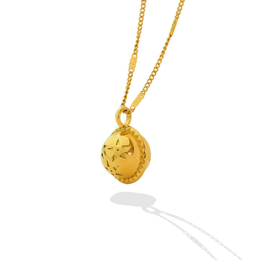 French Style Vintage Planet Necklace with Lock Bone Chain