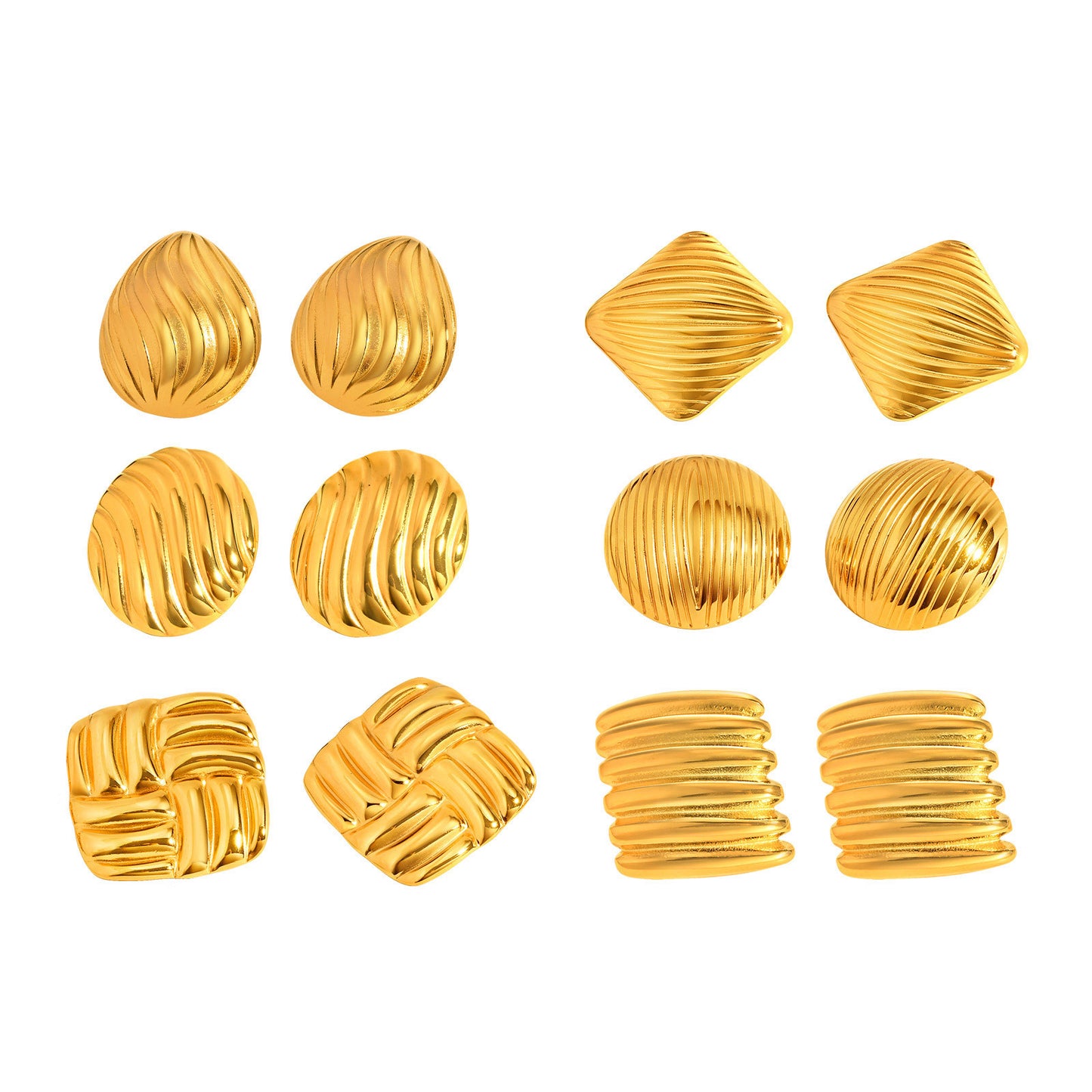 Jewelry Stainless Steel Striped Stud Earrings Pleated Fashion