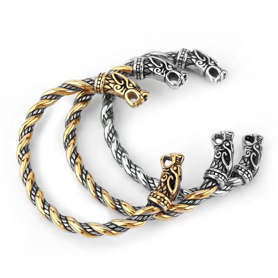 Planderful Men's Stainless Steel Viking Bracelet Open Clasp
